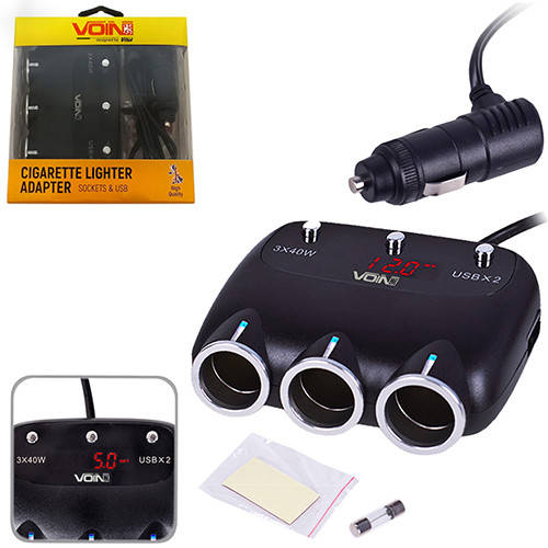 

Разветвитель прикуривателя VOIN 3 выхода + 2USB 2400 mA 12/24V SC-3003 провод+вольтметр (SC-3003)