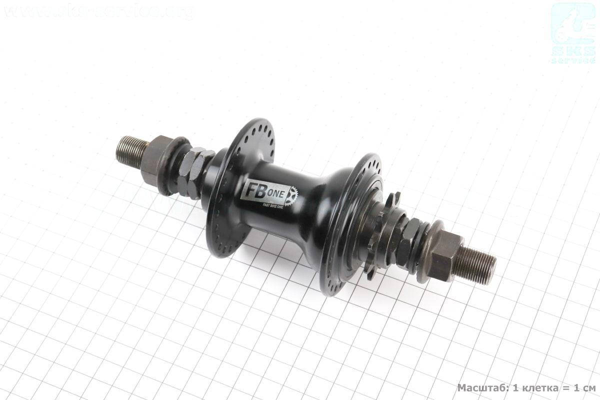 

Втулка задняя BMX алюминиевая 14Gx48H драйвер 9Т, 4 пром-подшипника 6902 2RS, ось 14мм, крепл. гайка, черная
