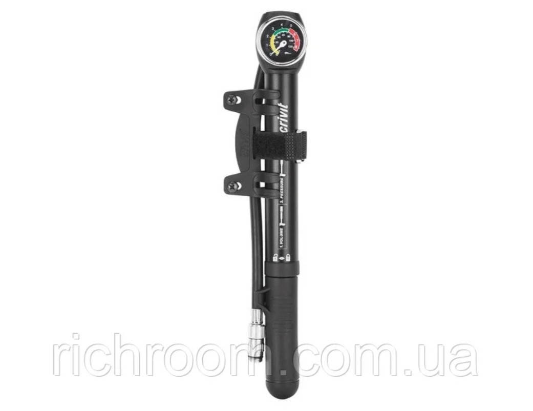 

Мини насос с манометром Crivit для велосипеда со шлангом, с креплением на раму,вело насос Crivit, Алюминиевый