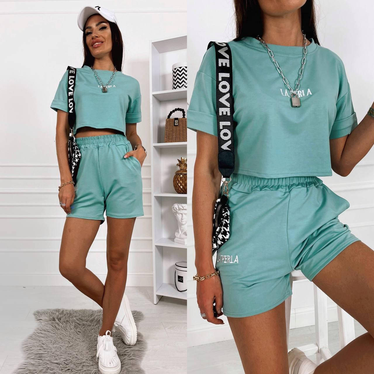 

Женский костюм шорты+футболка ДВА ЦВЕТА!!! Фисташка