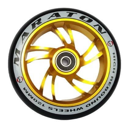 

Колесо для трюкового самоката Maraton дюраль золотой 120 мм + ABEC 9
