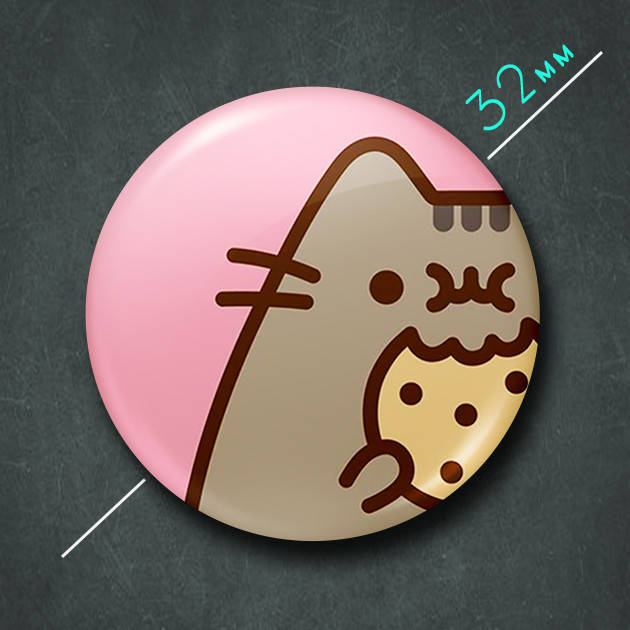 

"Кот Пушин с печеньем / Pusheen" значок круглый на булавке Ø32 мм
