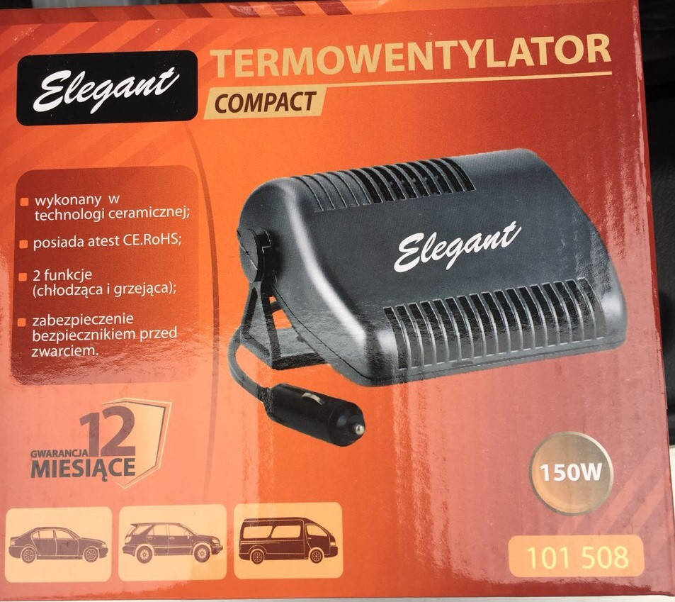 

Керамический тепловентилятор 12V Elegant 101508 компакт 150W обогрев/обдув, кабель 1,5м