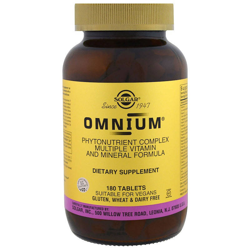 

Омниум, мультивитамины и минералы, Omnium, Solgar, 180 табл