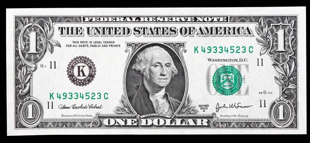 

Банкнота США 1 доллар 2003 г. Unc