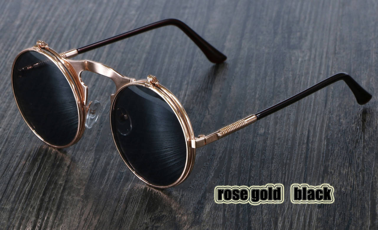 

Солнцезащитные очки круглые двойные линзы Винтаж Стимпанк Steampunk на не большое лицо унисекс золото черные, Золотистый