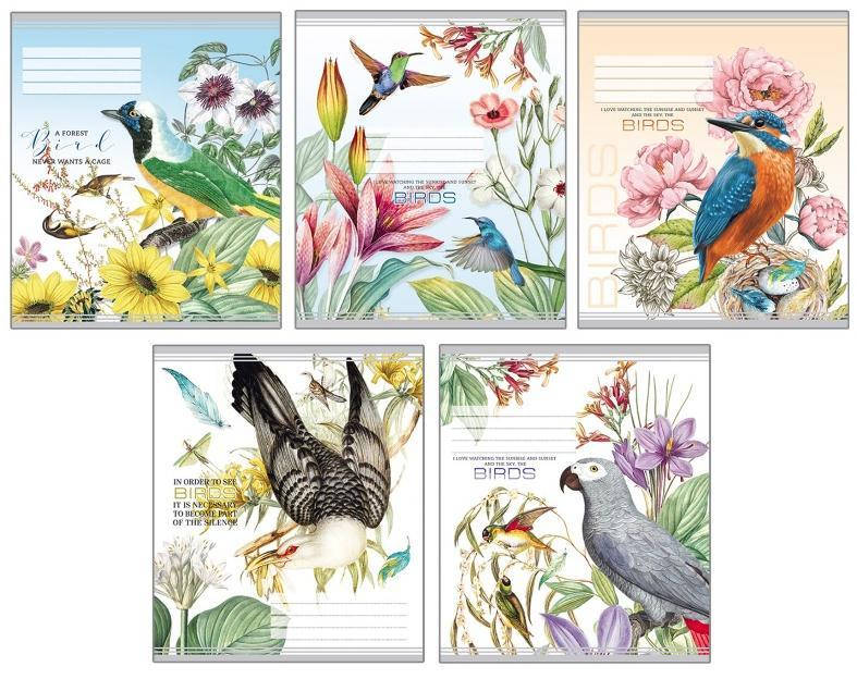 

Тетрадь 48 листов клетка, ГЛИТТЕР "Мандарин" / Птицы