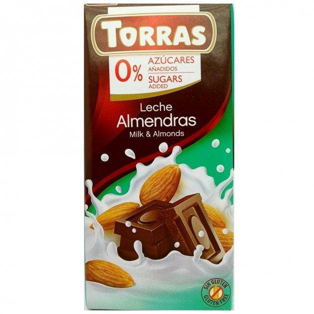 

Шоколад молочный с миндалем без сахара и глютена Torras 75 г