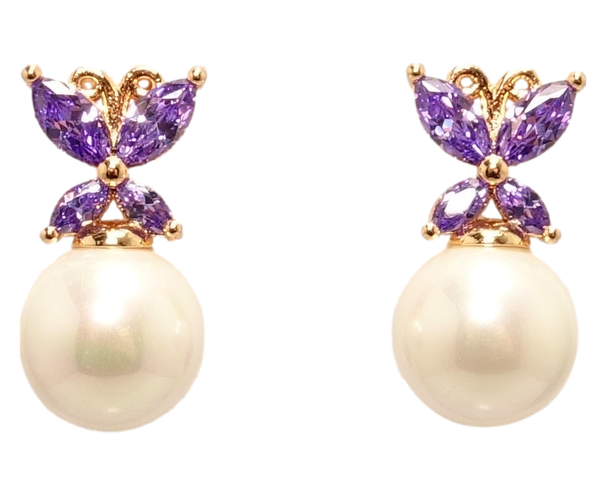 

Серьги Xuping Позолота 18K гвоздики "Бабочки с сиреневыми кристаллами и жемчужинами" ø 10мм