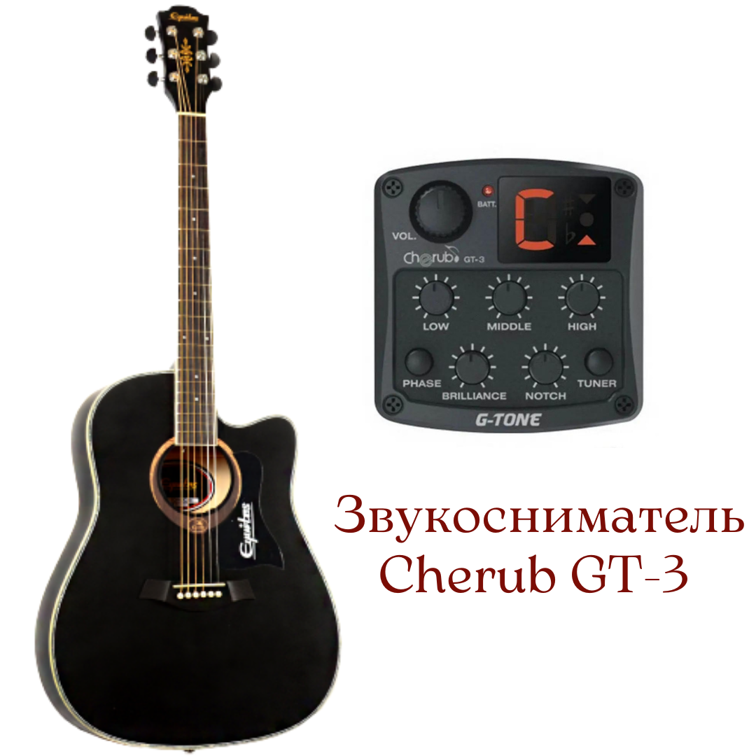 

Электроакустическая гитара Equites EQ900C ВK 41+Cherub GT-3 Pream, Черный