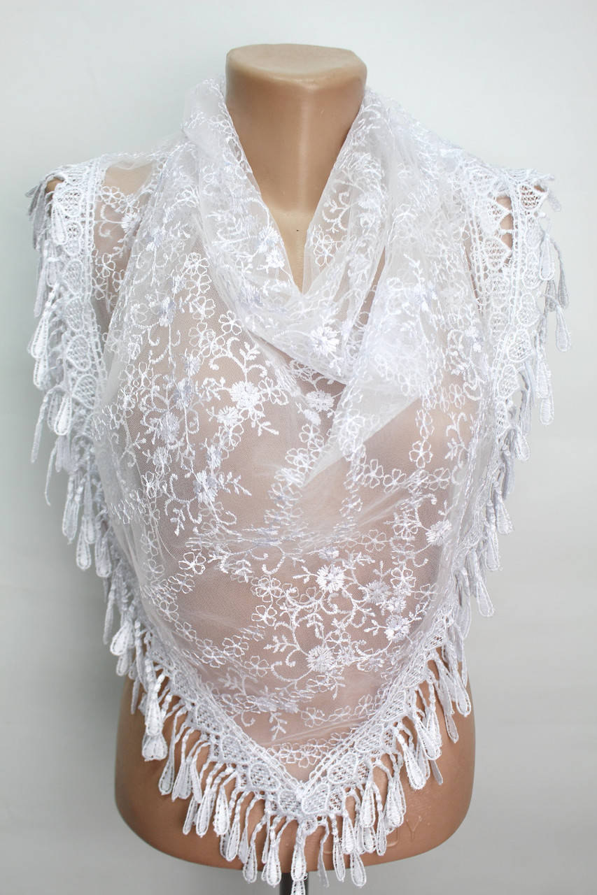 

Хустка біла весільна церковна ажурна 232001, Белый