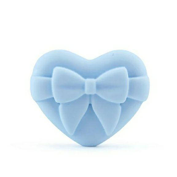 

Сердце с бантиком бусина силиконовая Голубой беби блю
