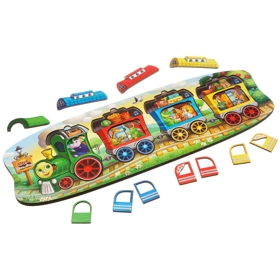 

Пазл-сортер: Паровоз с 3 вагонами