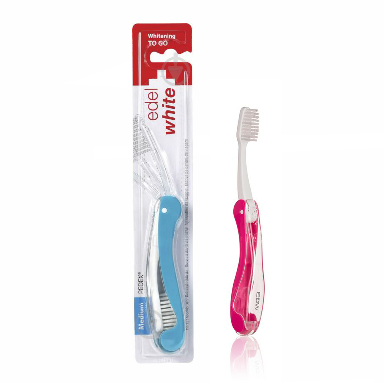 

Дорожная отбеливающая зубная щетка Edel+White с щетиной Pedex 1 шт
