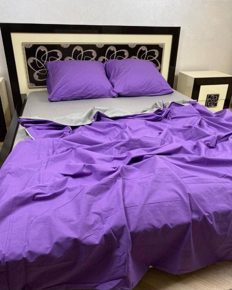 

Комплект постельного белья | Однотон сірий+фіолет | Двуспальный размер, Разные цвета