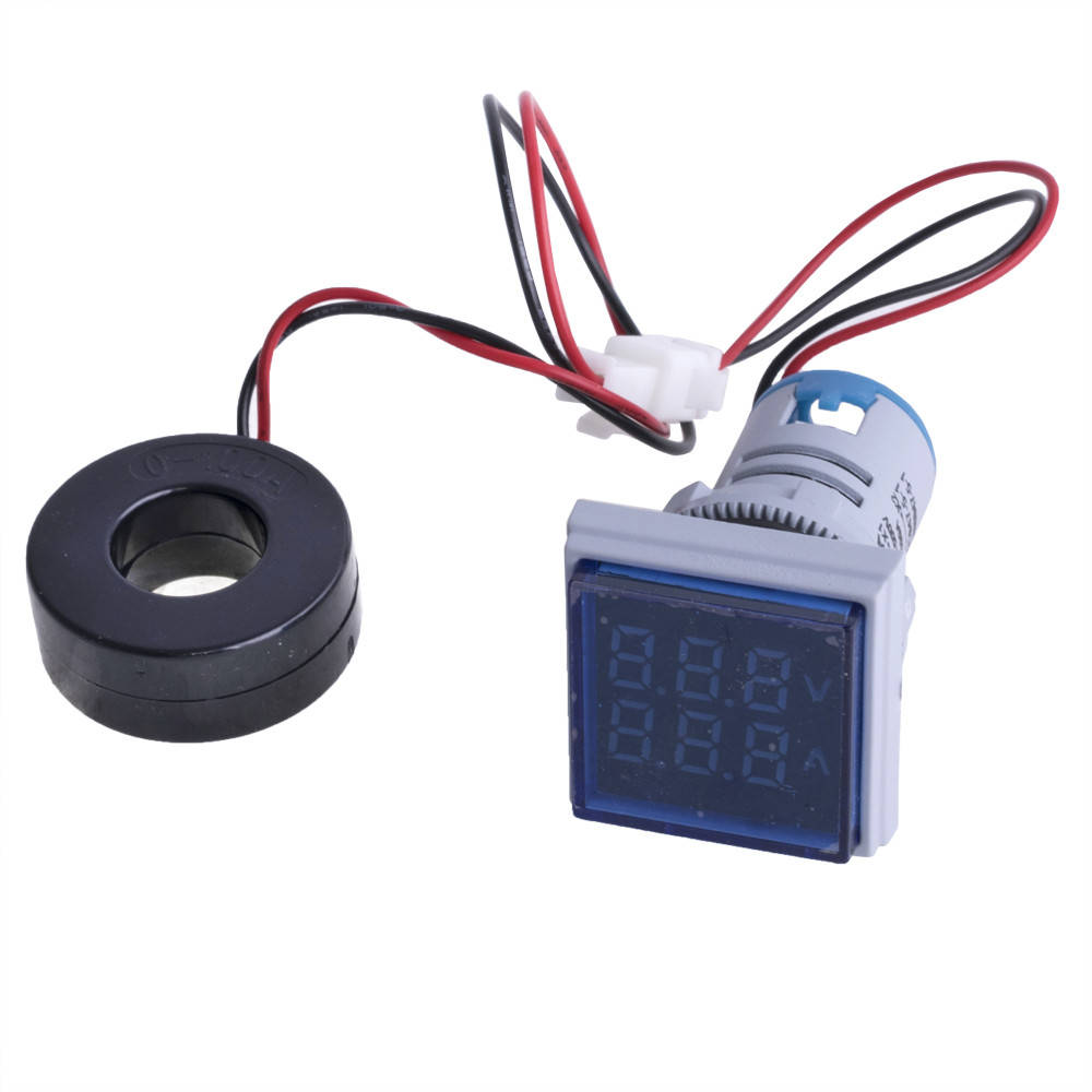 

Вольтметр/амперметр AC 60-500V/0-100A встраиваемый, синий, квадратный (AD16-22FVA, Hord) Hord