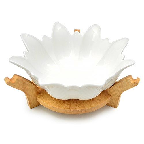 

Блюдо фарфор на бамбуковой подставке Лотос Stenson MC3849-12 30.5см белый