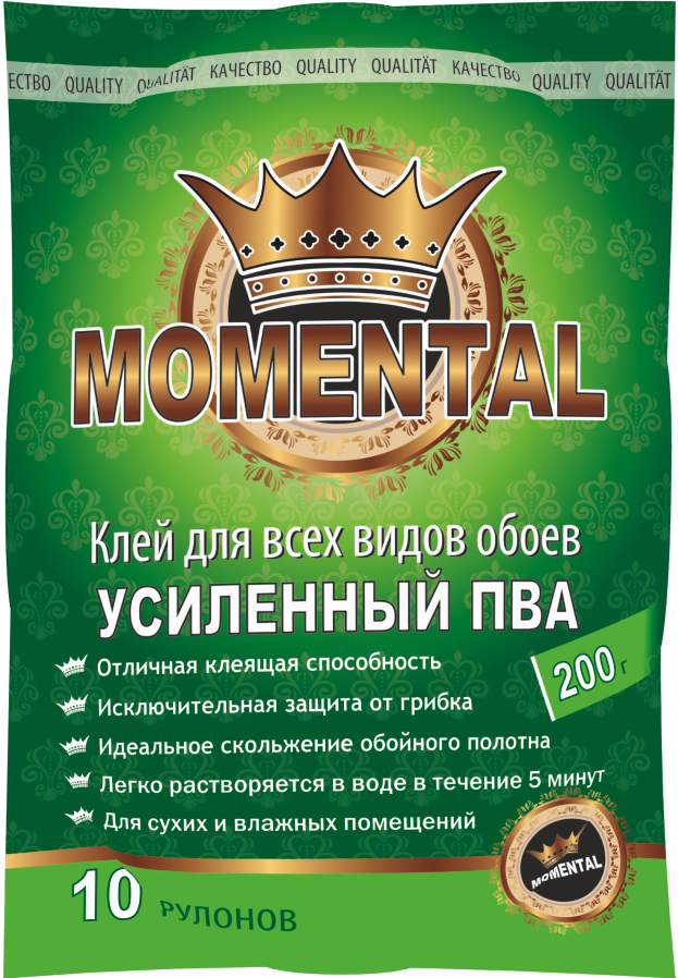 

Клей для обоев всех видов усиленный Дивоцвіт ПВА Momental 0,2кг (385119)