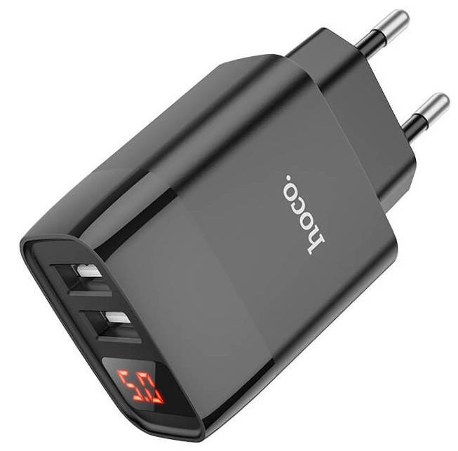 

Сетевое зарядное устройство HOCO C86A с дисплеем 2хUSB черный