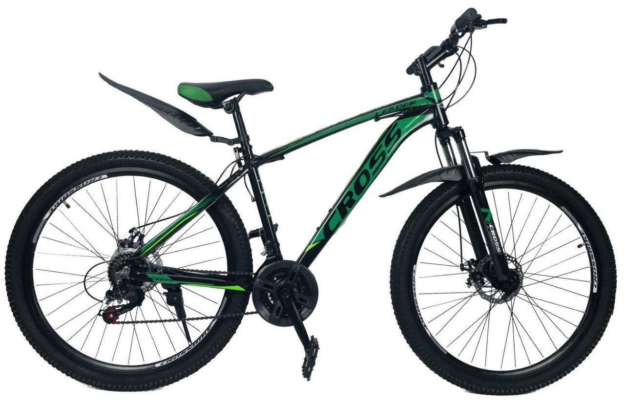 

Велосипед Cross 27.5" Leader Рама-19.5" black-darkgreen-green, Черный