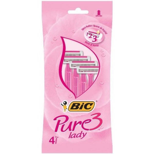 

Набор одноразовых станков для бритья BiC Pure 3 Lady Pink, 4 шт, Розовый