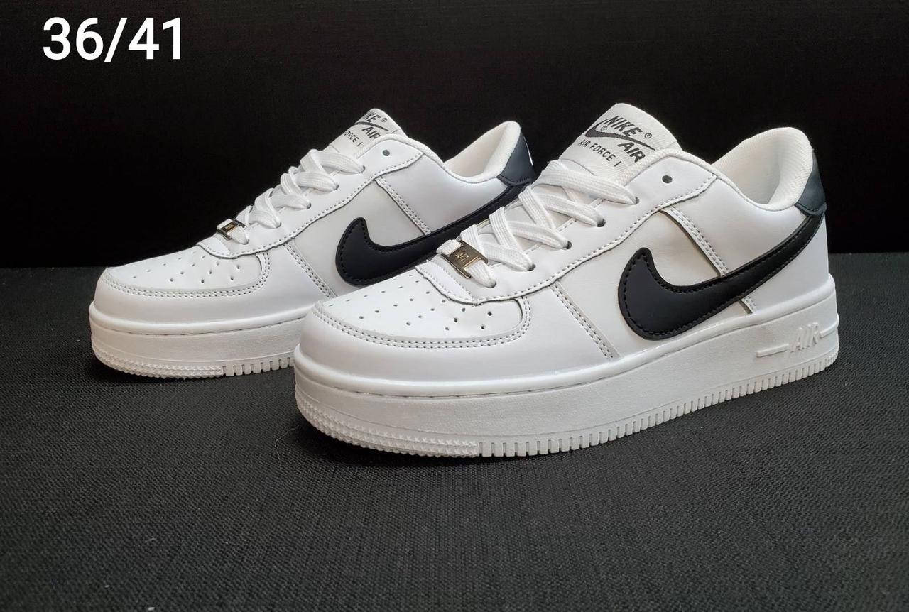 

Женские демисезонные кроссовки Nike Air Force кожаные белые с черным р 36-41, Белый
