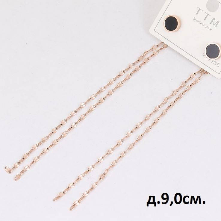 

Серьги-джекеты из ювелирной стали, цвет розового золота. Бижутерия.