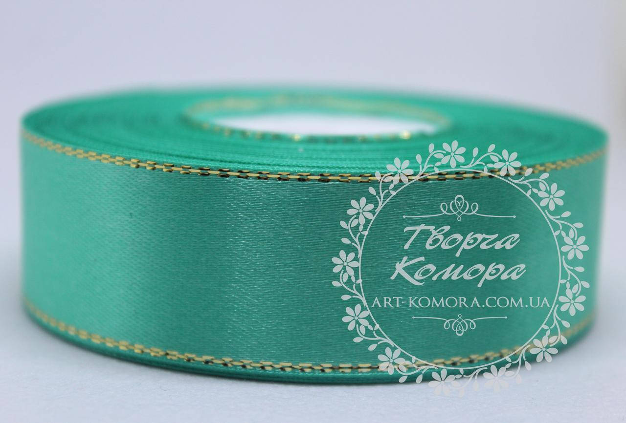 

Атласная лента с люрексом, 2,5 см, темно-мятная