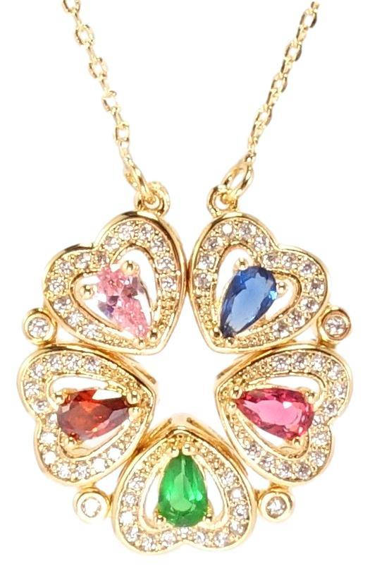 

Подвеска на цепочке Xuping Позолота 18K "Цветок из сердечек с цветными кристаллами" длина 42-45,5см х 1мм