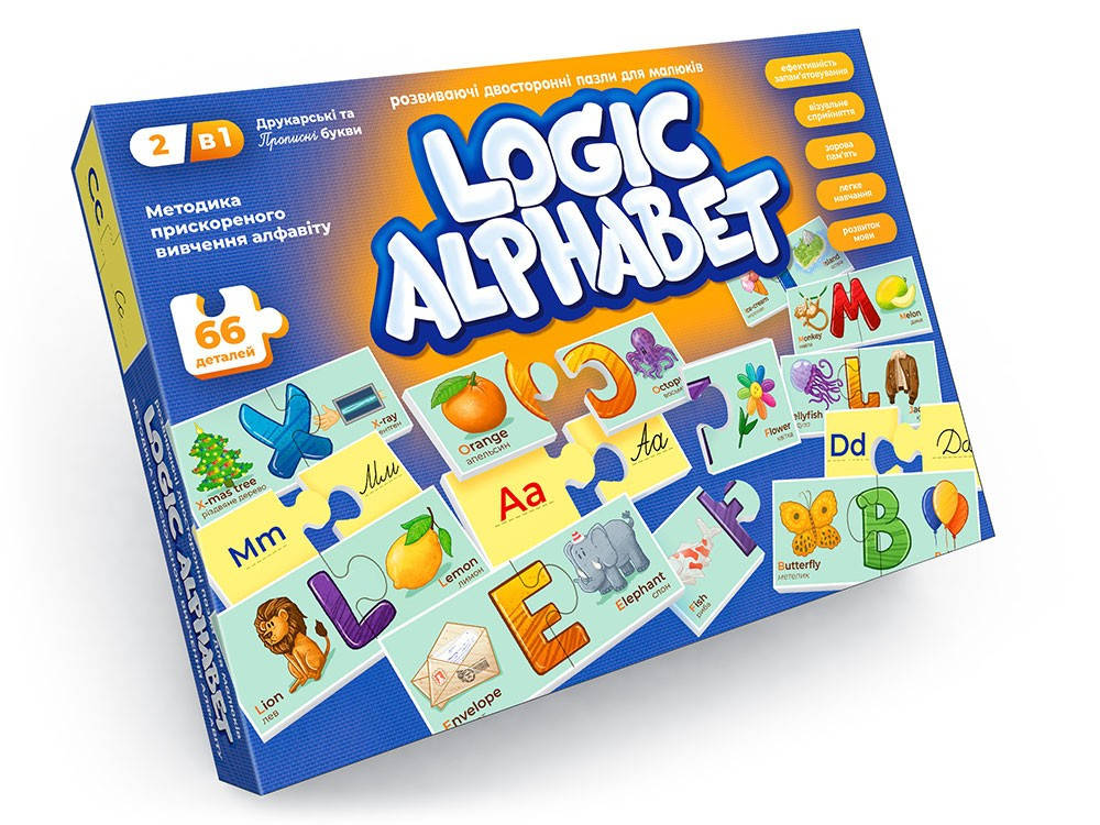 

​​​​​​​Розвиваючі двосторонні пазли "Logic Alphabet" (англ/укр) Danko Toys