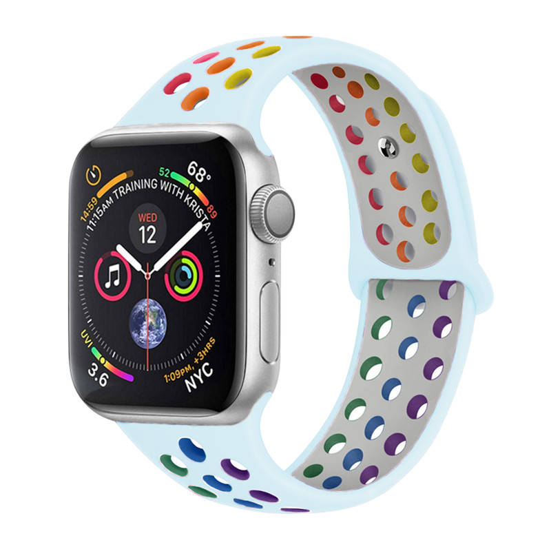 

Силиконовый ремешок Apple Watch 41/40/38mm перфорированный Мятно-радужный
