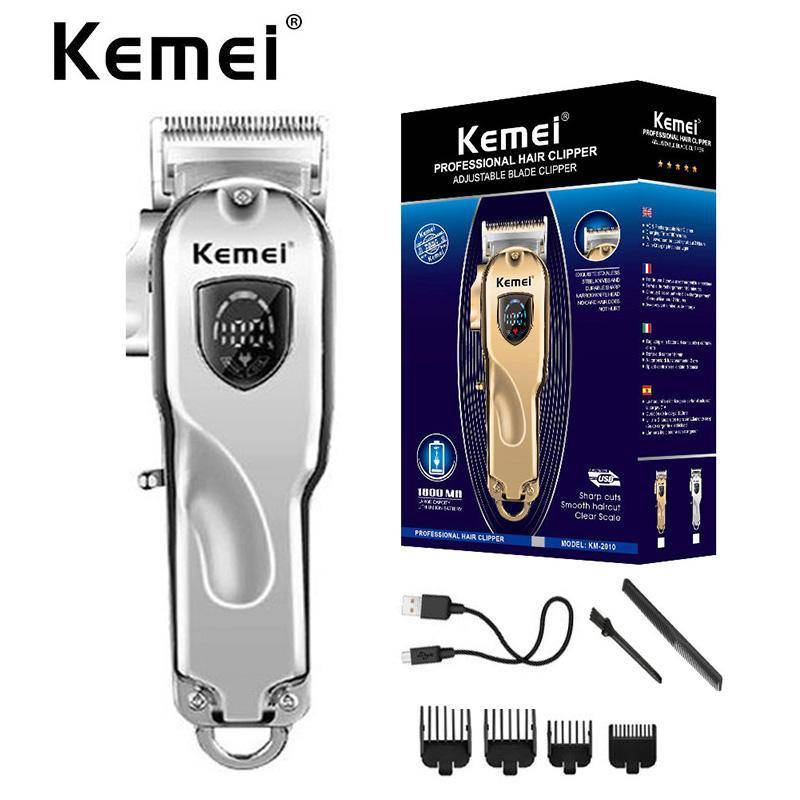 

Машинка для стрижки волос на аккумуляторе Kemei KM-2010 Silver металлическая с LED дисплеем