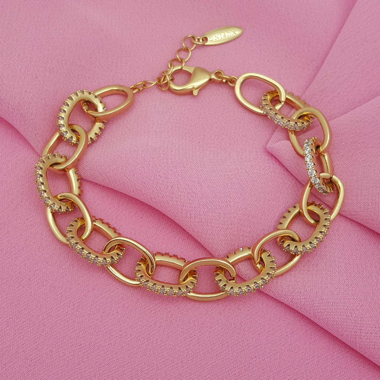 

Браслет Цепочка со вставкой циркония, р.18,5, р.22, медзолото, 18К