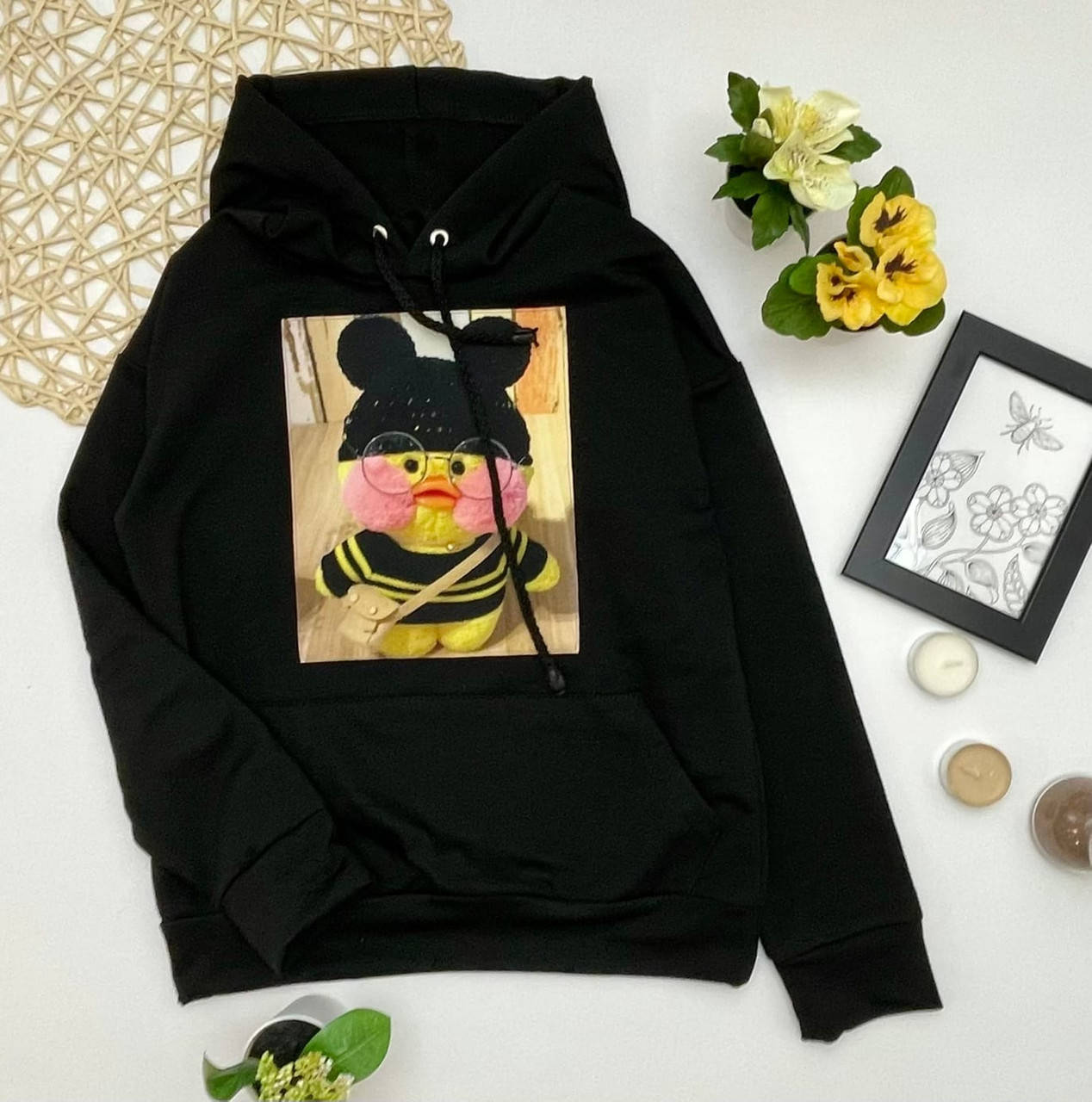 

Худи детское с уточкой, толстовка на девочку 146, Черный