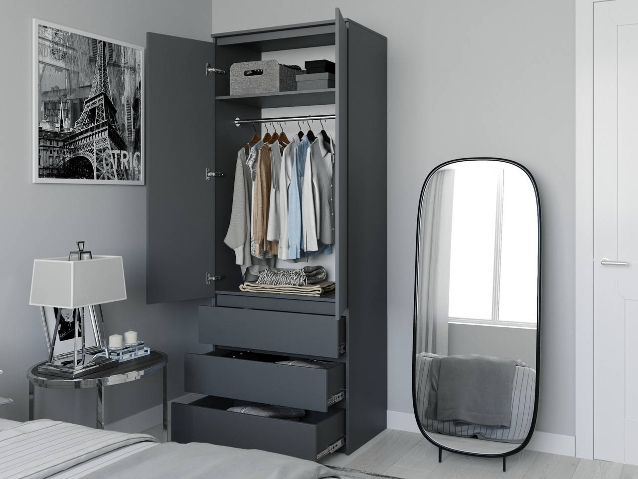 

Шкаф со штангой для одежды Moreli T-211 2100x800x500 Антрацит