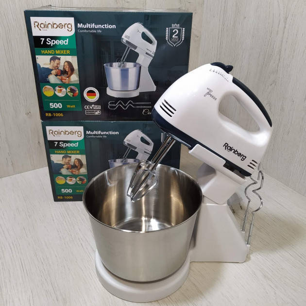 

Миксер ручной Rainberg RB-1006 с металлической чашей, 500Вт