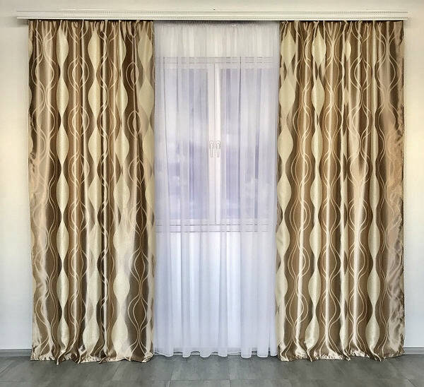 

Двусторонние готовые шторы на тесьме блэкаут софт 150х270 ( 2шт ) с тюлем 400х270. Цвет Бежевый