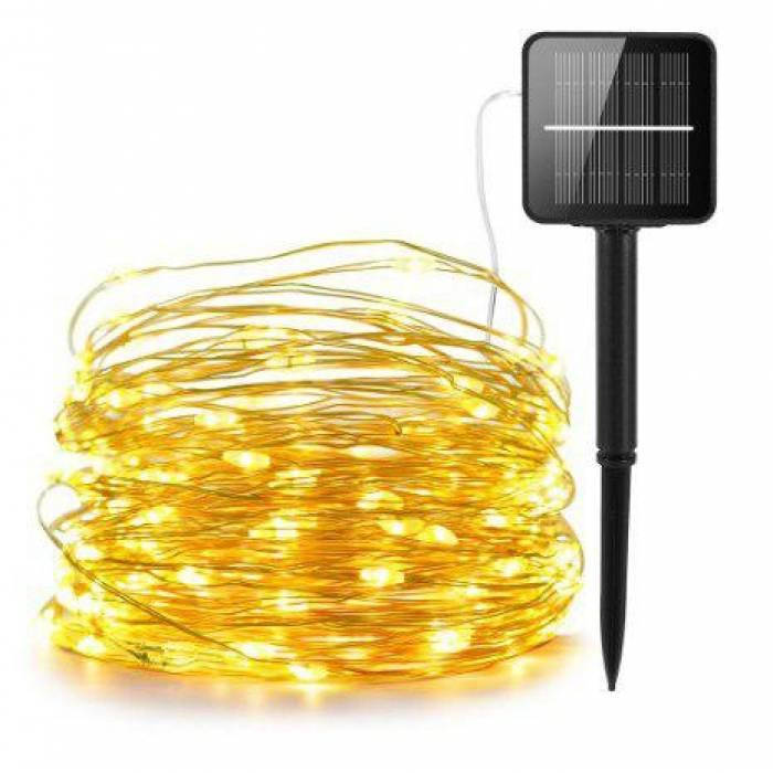 

Гирлянда садовая на солнечной батарее, длина 12 метров 100 теплых белых светодиодов