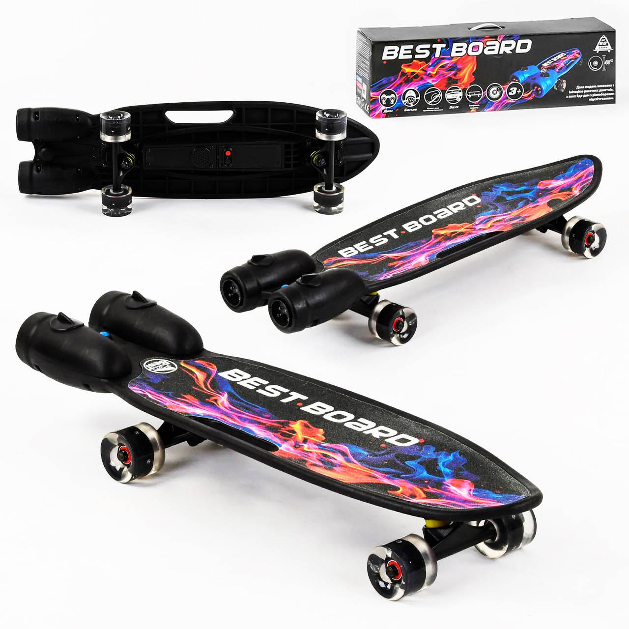 

Скейтборд Best Board с музыкой и дымом USB зарядка колеса PU со светом, Черный