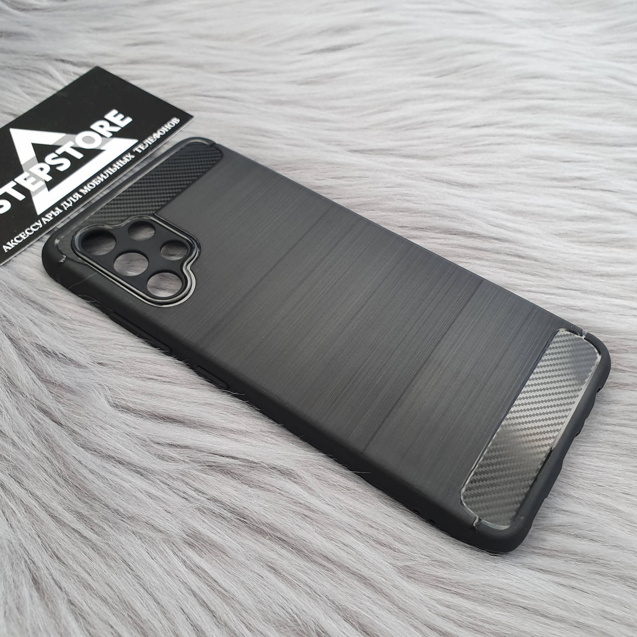 

Чехол противоударный для Samsung A32 A325 с карбоновыми вставками силиконовый чёрный толстый, Черный