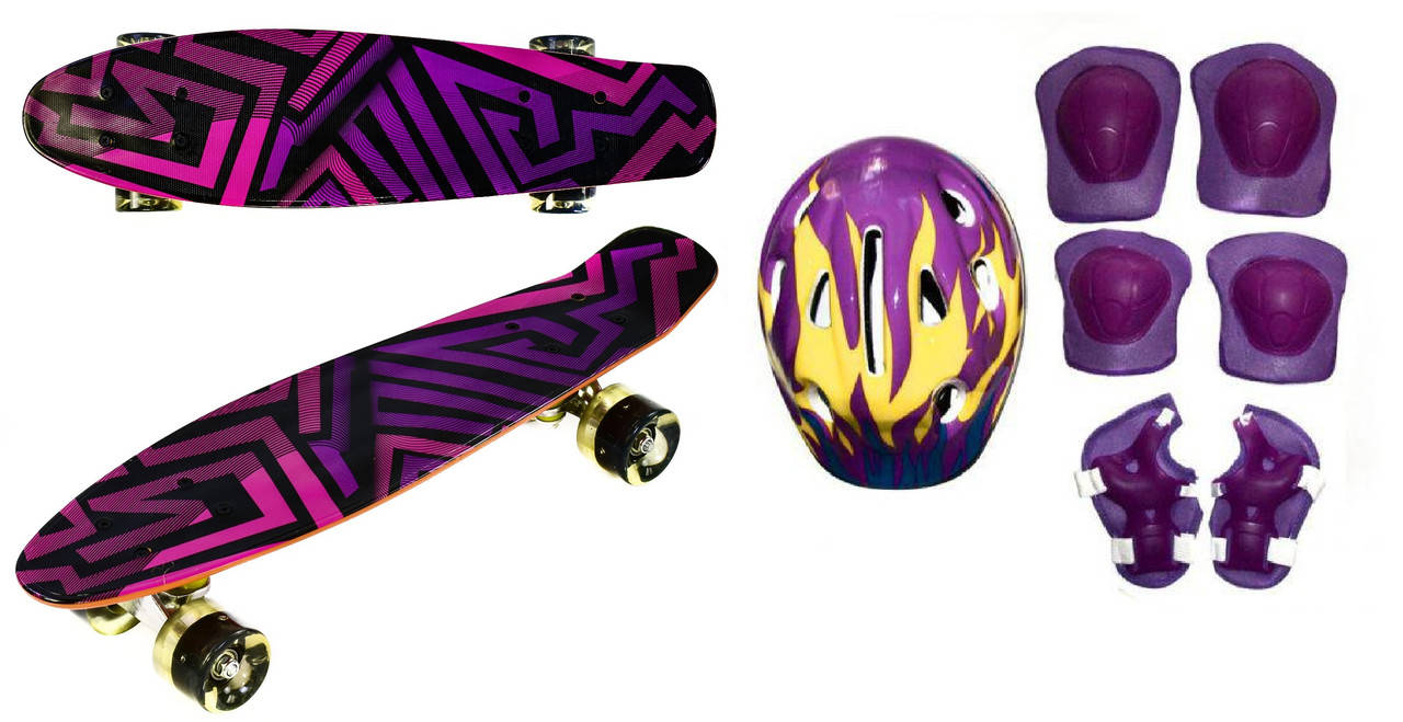 

Пенни борд Print Graffiti! Колеса мягкие! Скейт, Penny Board. Фиолетовый. Шлем + защита