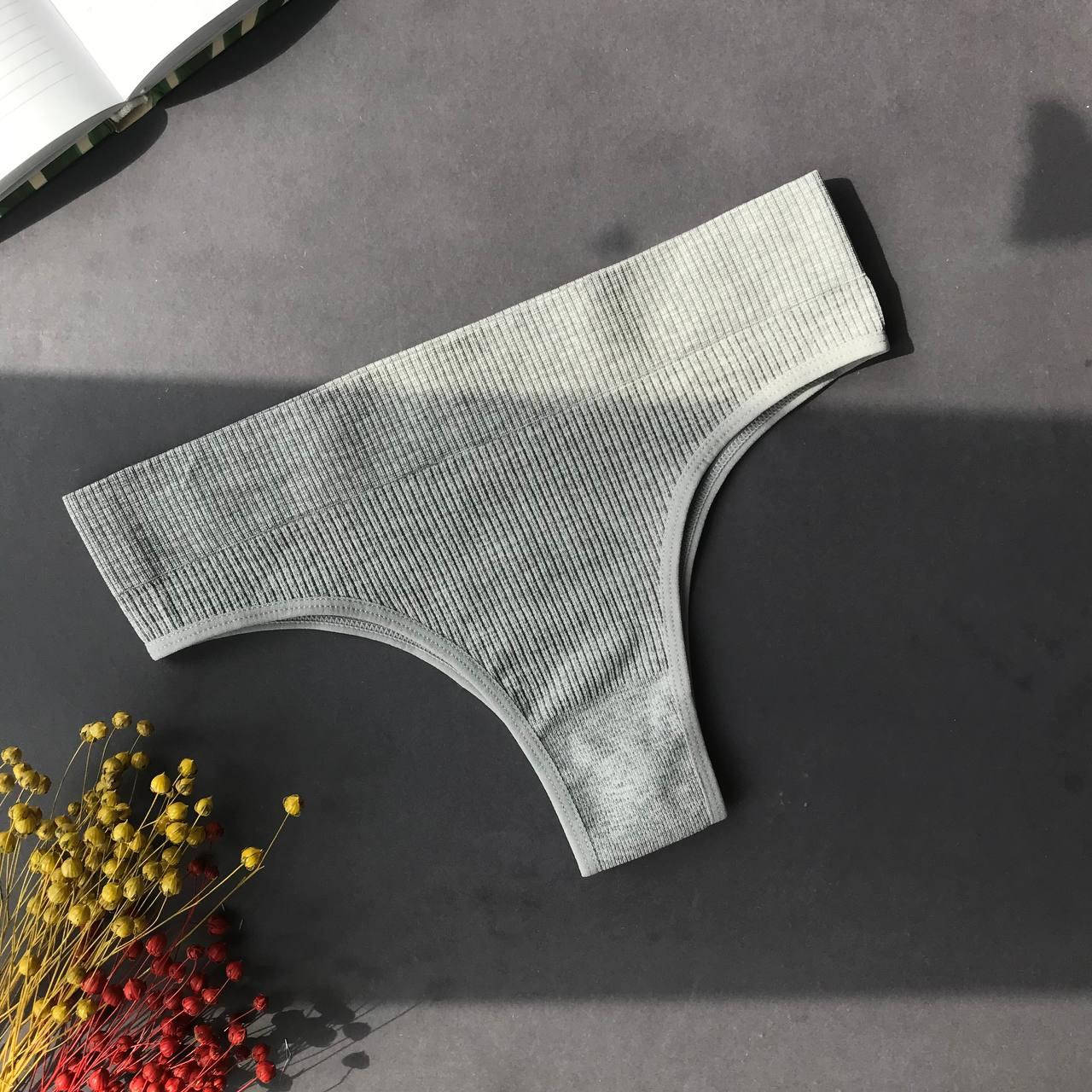 

Женские трусы американки в рубчик с завышенной посадкой Ouno Серый, L/XL