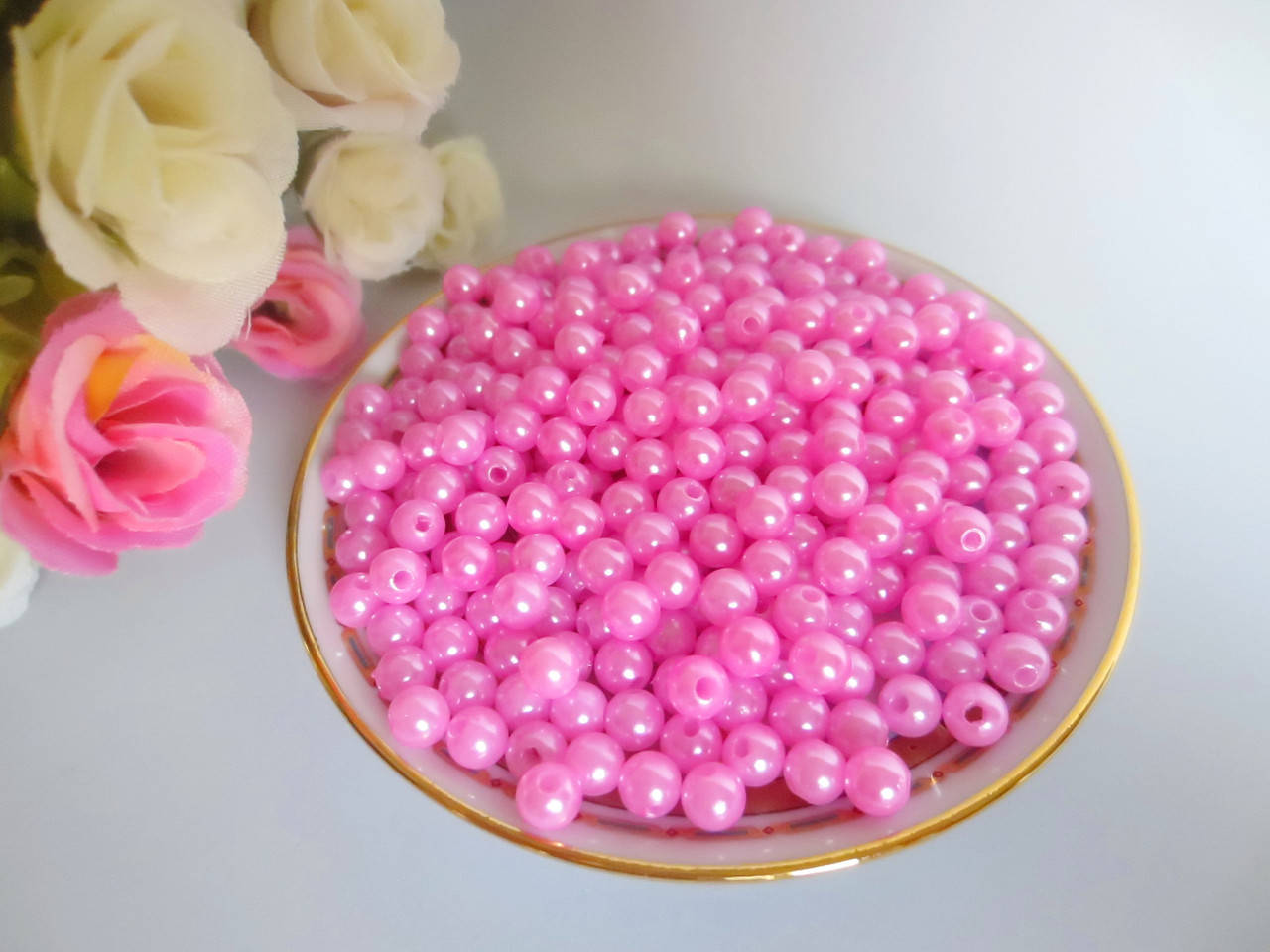 

Жемчуг искусственный, 6 мм, цвет розовый, 10 грамм, (~100 шт).