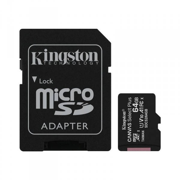 

Карта памяти MicroSDXC 64GB UHS-I Class 10 Kingston Canvas Select Plus R100MB/s + SD-адаптер (SDCS2/64GB)