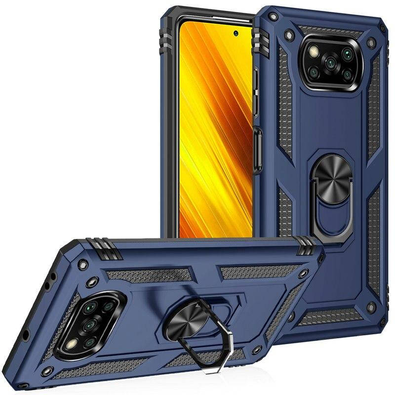 

Противоударный чехол для Xiaomi Poco X3 NFC Синий кольцо магнит