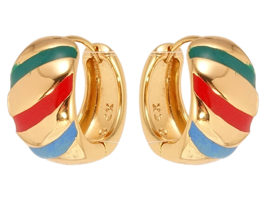 

Серьги Xuping Позолота 18K колечки "Диагональные полосы разноцветной эмалью"