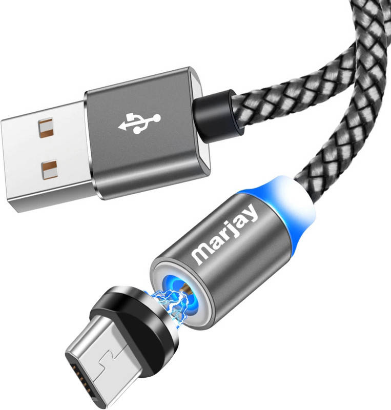 

Магнитный кабель USB + магнитный переходник microUSB 2m Marjay Grey, Черный