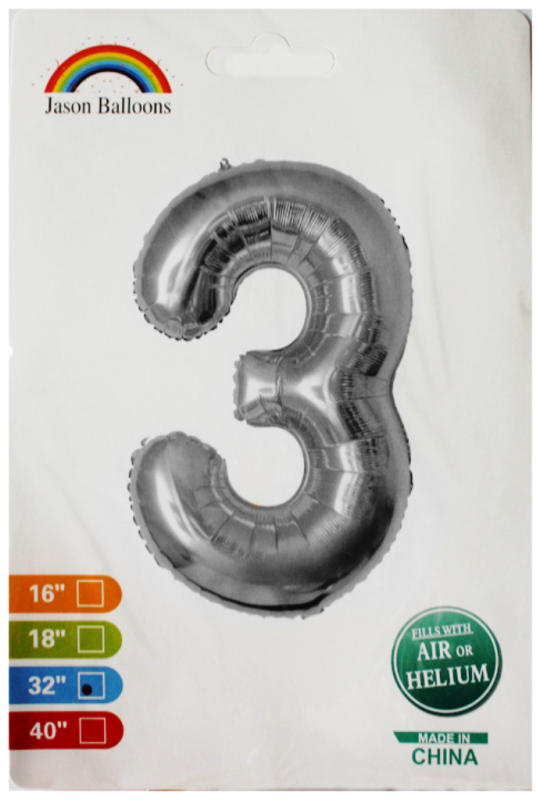 

Фольгированная цифра 3 серебряная 70 см 32" Китай, Серебристый
