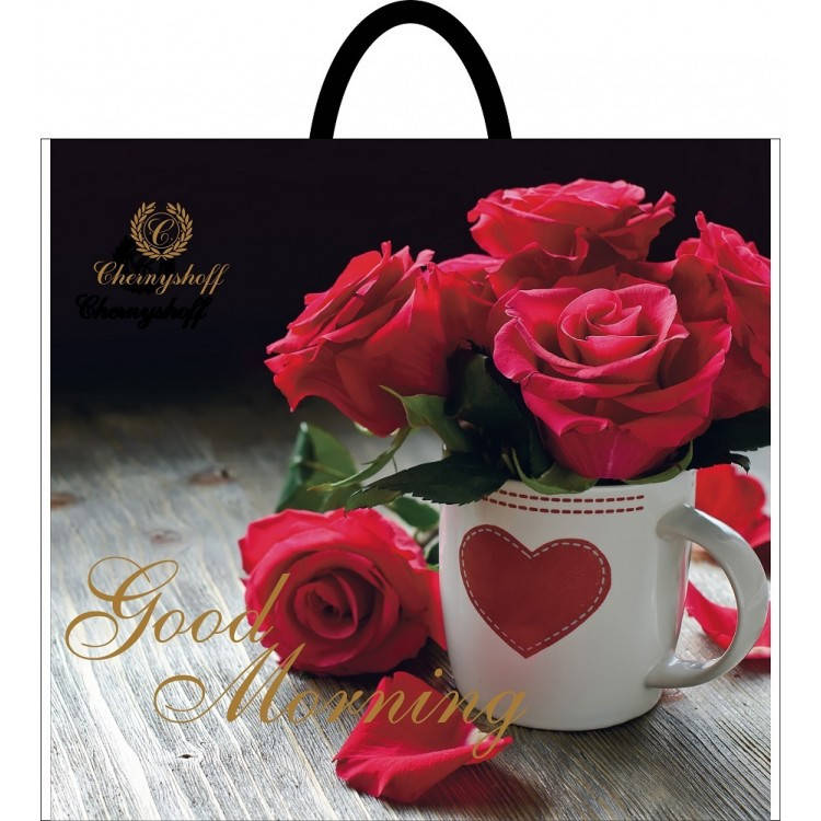 

Полиэтиленовый пакет с петлевой ручкой 380*340 мм Роза в чашке