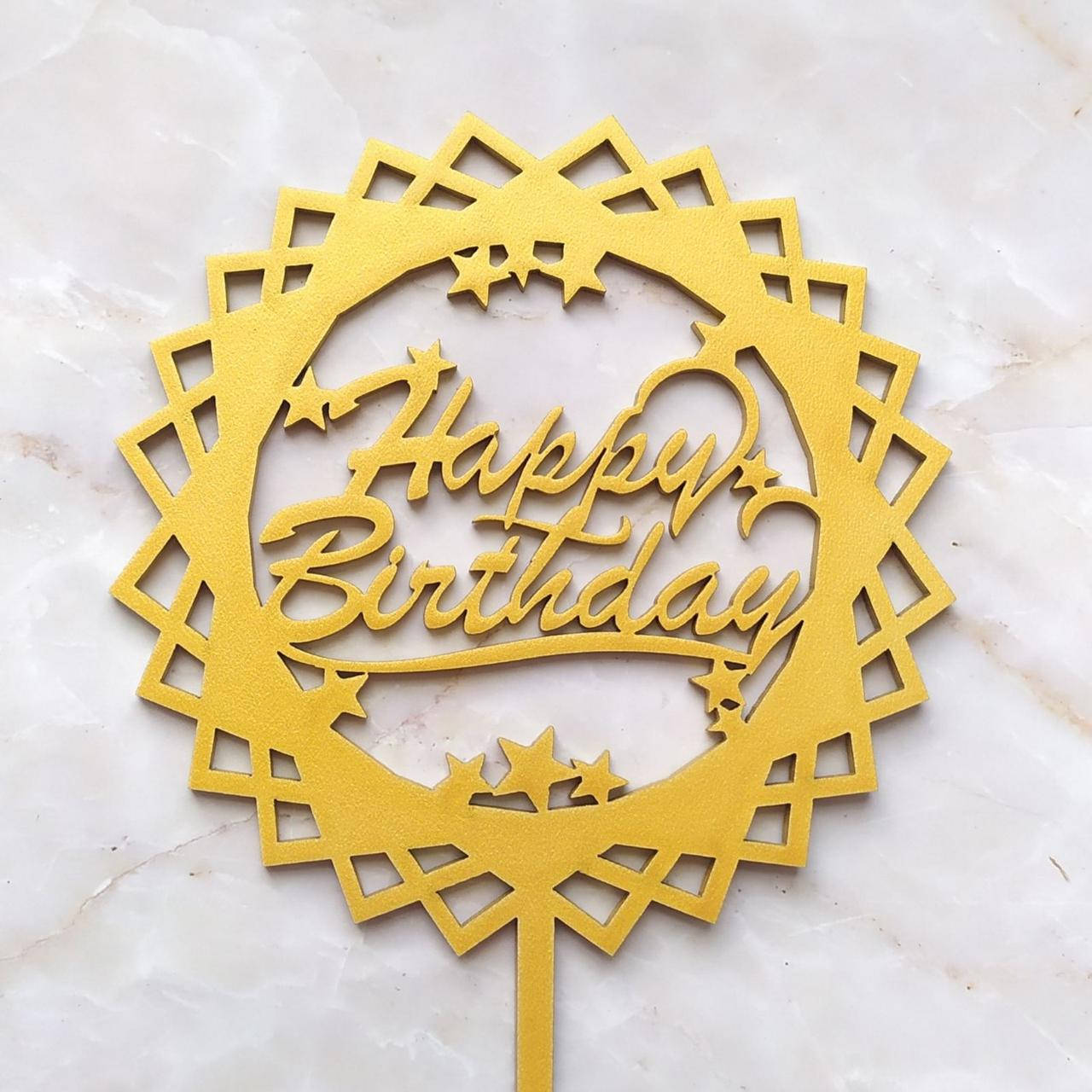 

Топер для кондитерських виробів Happy Birthday золотистий 3